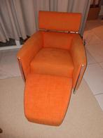 2x Oranje Fauteuil met Hocker - Leolux, Huis en Inrichting, Fauteuils, Ophalen, Gebruikt, 75 tot 100 cm, Stof