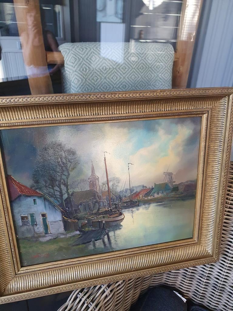 Olieverfschilderij van leo de Jong, Antiek en Kunst, Kunst | Schilderijen | Klassiek, Ophalen of Verzenden