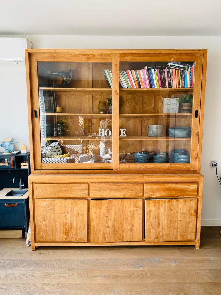 Kast/ buffetkast/ vitrinekast/ servieskast/ boekenkast, Huis en Inrichting, Ophalen, 200 cm of meer, 150 tot 200 cm, Teakhout