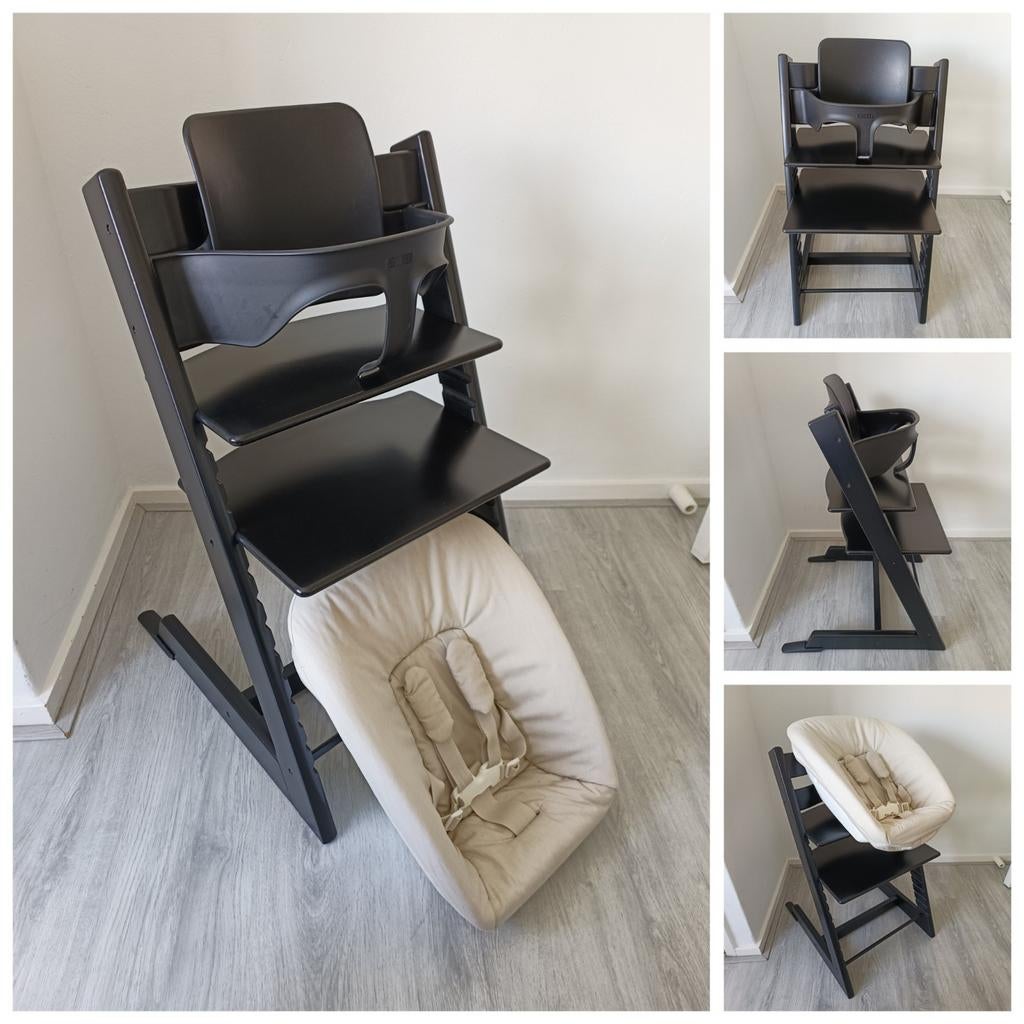 ZGAN! Stokke Tripp Trapp zwart met babyset en newbornset, Kinderen en Baby's, Ophalen of Verzenden, Zo goed als nieuw, Stokke Tripp Trapp