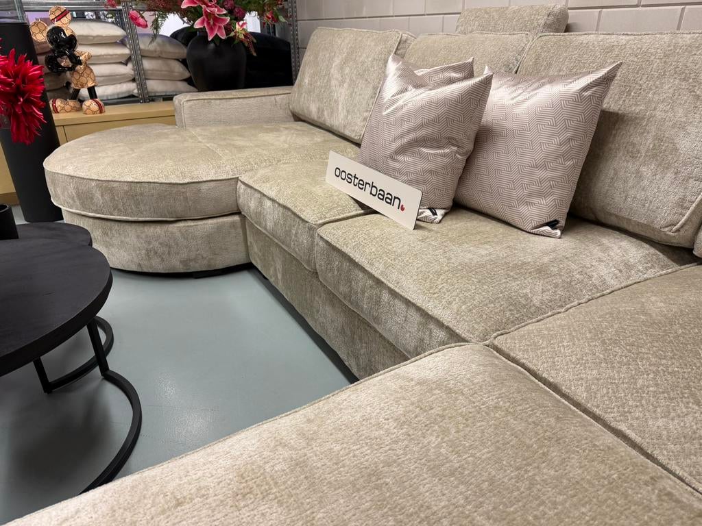Luxe Velvet Teddy U-bank Mila 170x380x250cm NIEUW Beige Sand, Huis en Inrichting, Banken | Bankstellen, Info@oosterbaanwonen.nl
