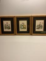 Les Fleurs Animées - 3 Ingelijste Prenten, Antiek en Kunst, Kunst | Etsen en Gravures, Ophalen of Verzenden