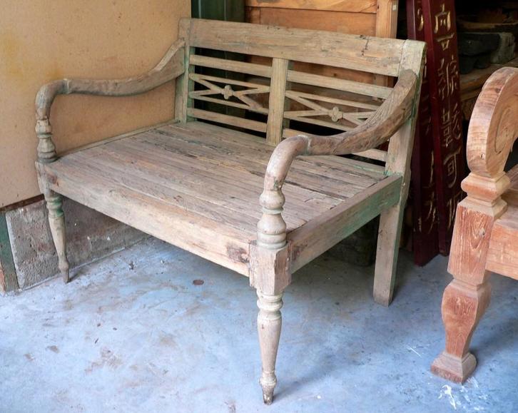 Diepe Stationsbank SB77 lounge stoel teak bank Ibiza Bali, Antiek en Kunst, Antiek | Meubels | Stoelen en Banken, Ophalen of Verzenden