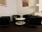 Zithoek 4 leren fauteuils met ronde tafel, Ophalen, Gebruikt, Metaal, Zakelijk, jaren negentig