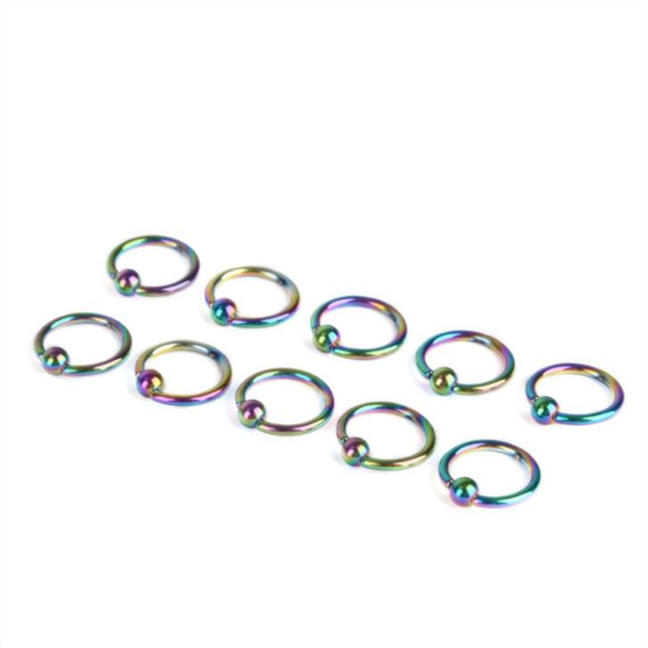 Regenboog chirurgisch stalen piercing ringetjes 1,2 x 12 mm., Sieraden, Tassen en Uiterlijk, Piercings, Nieuw, Staal, Ophalen of Verzenden