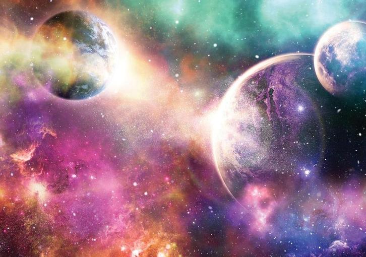 Colourful Space fotobehang - Planeten sterren vlies behang, Huis en Inrichting, Stoffering | Behang, minder dan 10 m², Verzenden