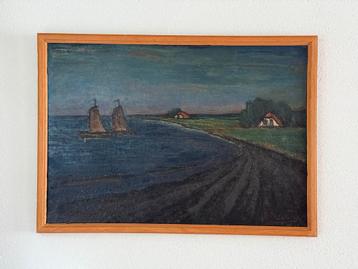 Jo Bezaan: Schilderij , Landschap met zeilboten beschikbaar voor biedingen