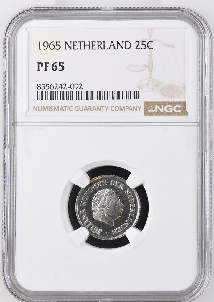 25 cent 1965 NGC Proof 65 (€ 375), Postzegels en Munten, Munten | Nederland, Losse munt, 25 cent, Koningin Juliana, Verzenden