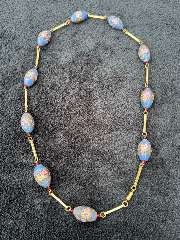 Murano-stijl ketting met handgemaakte blauwe glaskralen, Sieraden, Tassen en Uiterlijk, Kettingen, Zo goed als nieuw, Overige materialen