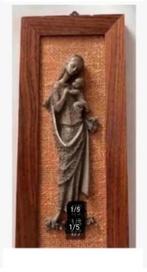 Antieke houten lijst tinnen voorstelling Maria kind, Antiek en Kunst, Antiek | Religie, Ophalen of Verzenden