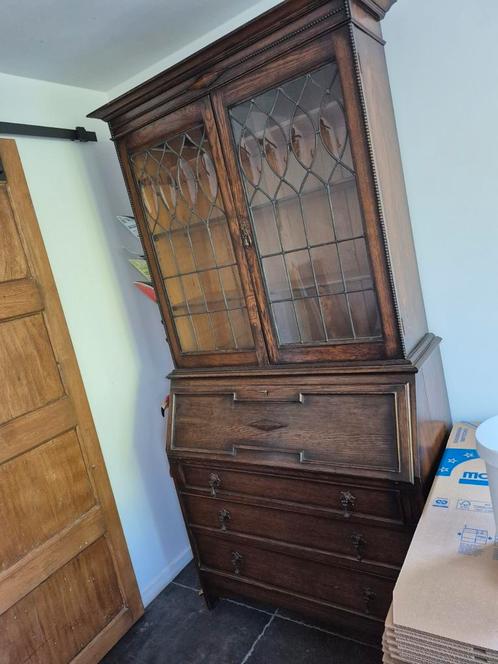 Prachtige antieke secretaire. geblazen ruitjes voor vitrine, Huis en Inrichting, Kasten | Secretaires, Gebruikt, Ophalen
