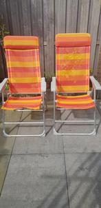 2 retro oranje lichtgewicht campingstoelen, 5 standen, Stapelbaar, Gebruikt, Ophalen, Aluminium