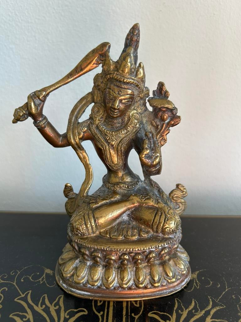 Antieke vergulde, bronzen Boeddha Manjushri., Ophalen of Verzenden