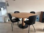 Eettafel (Bree’s) met 4 leren stoelen, Ophalen, Zo goed als nieuw, Rond, 100 tot 150 cm