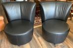 Zwart lederen fauteuille - 2 stuks, Huis en Inrichting, Fauteuils, Ophalen, Zo goed als nieuw, 50 tot 75 cm, Leer