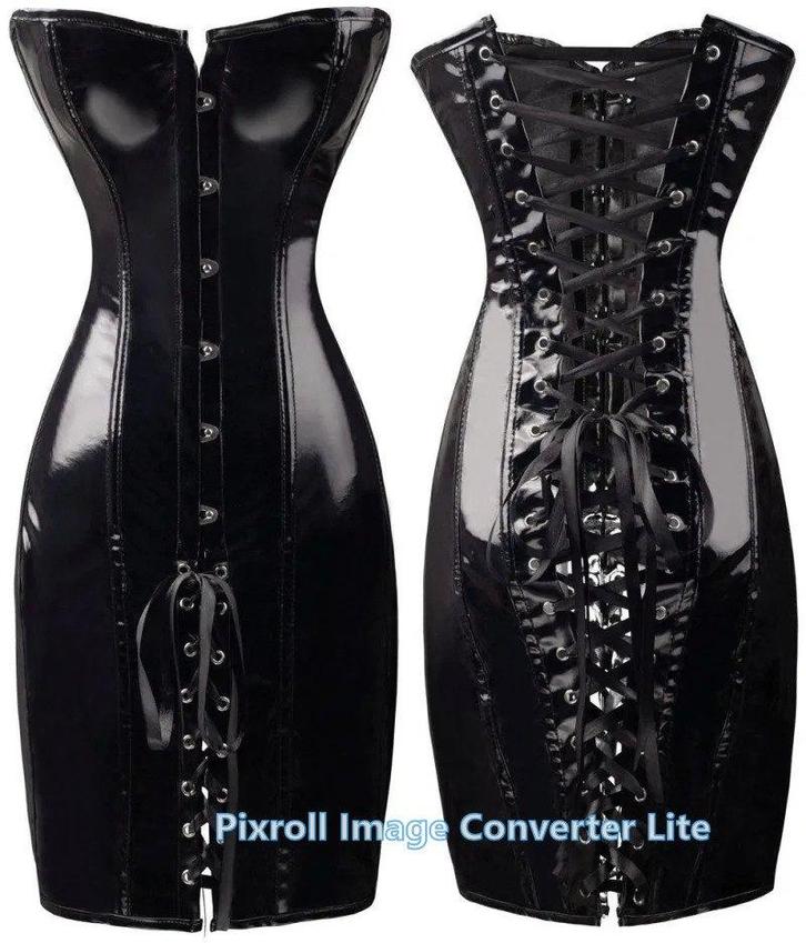 R8 corsetjurk zwart lak, diverse maten tot 6XL, Kleding | Dames, Ondergoed en Lingerie, Body of Korset, Zwart, Ophalen of Verzenden