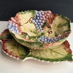GV barbotine aardewerk fruitschaal, onderschotel en treef, Antiek en Kunst, Ophalen of Verzenden