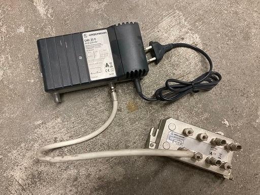Hirschmann antenneversterker ghv20e + 7 voudige splitter., Ophalen of Verzenden, Zo goed als nieuw, Minder dan 2 meter, Coaxiale kabel