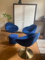Koningsblauw Fluweel en Goud Eetkamer Stoelen Loungefauteuil, Ophalen, Loungefauteuil, Overige kleuren, Drie