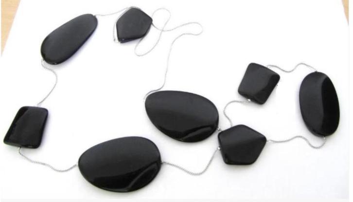 Vintage mooie lange statement ketting freeform Lucite kralen, Sieraden, Tassen en Uiterlijk, Kettingen, Zo goed als nieuw, Verzenden