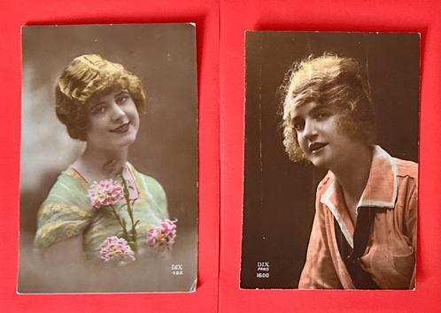 0036 ~ 2 kaarten van vrouwen in groen en oranje, Verzamelen, Ansichtkaarten | Themakaarten, Overige thema's, Verzenden