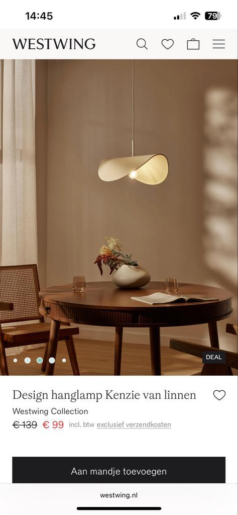 Westwing Design Lamp Kenzie - Linnen, Huis en Inrichting, Lampen | Hanglampen, Gebruikt, Minder dan 50 cm, Stof, Ophalen