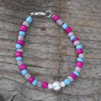 Meisjes kralen kinder armband met glas parels Zoja, Nieuw, Armband, Roze, Ophalen