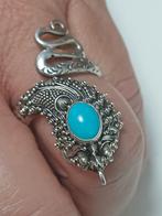 Vintage zilver gekeurd slangen ring, 18 tot 19, Blauw, Ophalen of Verzenden, Zo goed als nieuw