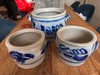 Set van 3 aardewerk potten met blauwe decoratie, Antiek en Kunst, Antiek | Keramiek en Aardewerk, Ophalen