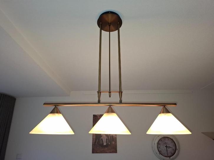Eglo Madai hanglamp 3-voudig brons, Huis en Inrichting, Lampen | Hanglampen, Zo goed als nieuw, 50 tot 75 cm, Glas, Metaal, Ophalen