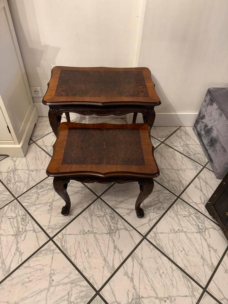 Antieke Houten Bijzettafels Set, Huis en Inrichting, Tafels | Bijzettafels, Gebruikt, Rechthoekig, Minder dan 45 cm, Minder dan 55 cm