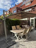 Luxe zweef Parasol Shadowline 3m x 3m Licht Taupe NP€428,-, Ophalen, Kantelbaar, 3 tot 4 meter, Zweefparasol