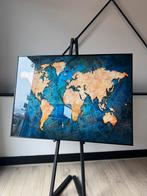 Wereldkaart geld schilderij met alumium lijst, Ophalen of Verzenden
