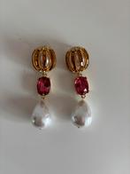 Oscar de La Rente feestelijke roze met wit oorbellen, Met kristal, Overige materialen, Hangers, Ophalen of Verzenden