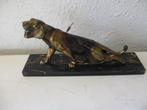 Antiek jaren 30 beeld van vergulde tijger op marmeren voet, Antiek en Kunst, Ophalen of Verzenden