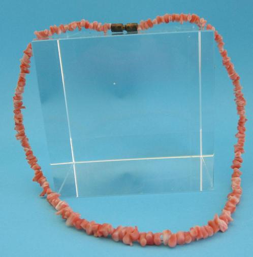 K4-2-Koraal Ketting- stukjes 39½cm- Roze eind jaren'70, Sieraden, Tassen en Uiterlijk, Kettingen, Nieuw, Steen of Mineraal, Roze