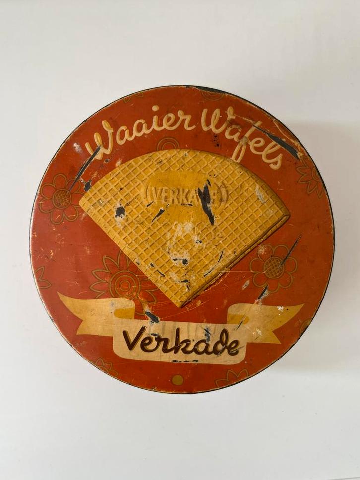 Vintage Verkade Waaiers Wafels Blik, Verzamelen, Blikken, Gebruikt, Koek(jes), Verkade, Ophalen
