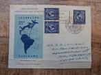 SURINAME 1955; FDC E7VB; JAARBEURS PARAMARIBO 2 FOTO'S LEES, Postzegels en Munten, Verzenden, Beschreven, Nederland