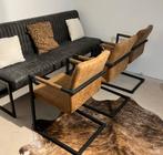 Eetbank bank antraciet en 3 stoelen industriële set, Huis en Inrichting, Stoelen, Ophalen of Verzenden, Zo goed als nieuw, Bruin