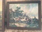 Oud paarden schilderij, paarden/ jacht tafereel, Antiek en Kunst, Kunst | Schilderijen | Klassiek, Ophalen of Verzenden