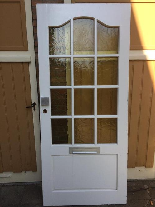 binnendeur buitendeur hout wit 12 getinte ruitjes brievenbus, Doe-het-zelf en Verbouw, Deuren en Horren, Gebruikt, Binnendeur