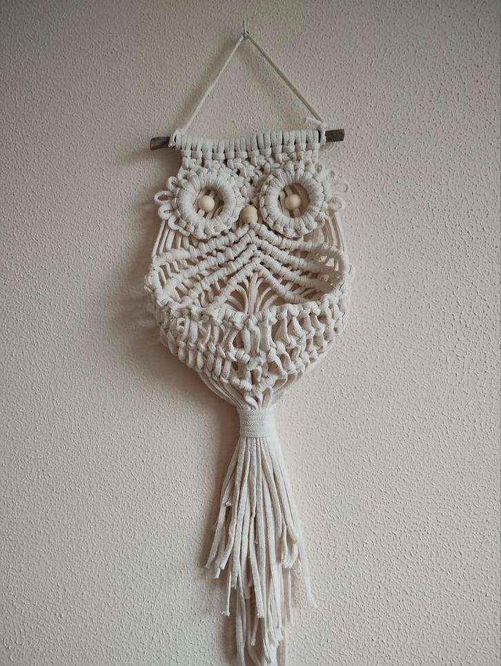 Macramé uil plantenhanger. Sisters Forever., Huis en Inrichting, Woonaccessoires | Wanddecoraties, Nieuw, Ophalen of Verzenden