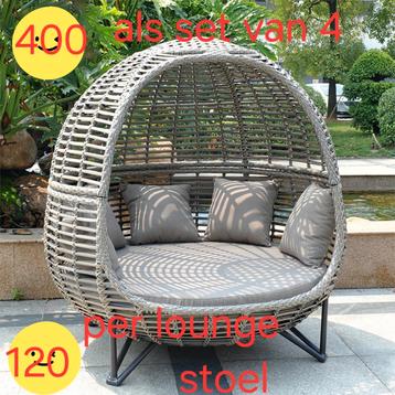 TEKOOP 4 X ALUMINIUM ROTAN 2 ZITS LOUNGE STOEL INCL KUSSENS  beschikbaar voor biedingen