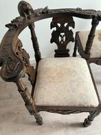 Antieke Handgesneden hardhout dubbele stoel, Antiek en Kunst, Antiek | Meubels | Stoelen en Banken, Ophalen of Verzenden