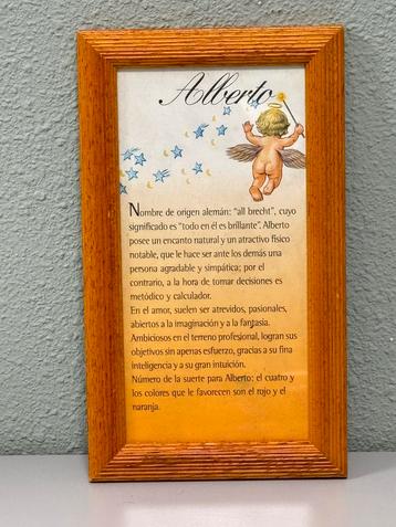 Spaans spaanse tekst ALBERTO in lijst met engel vintage beschikbaar voor biedingen