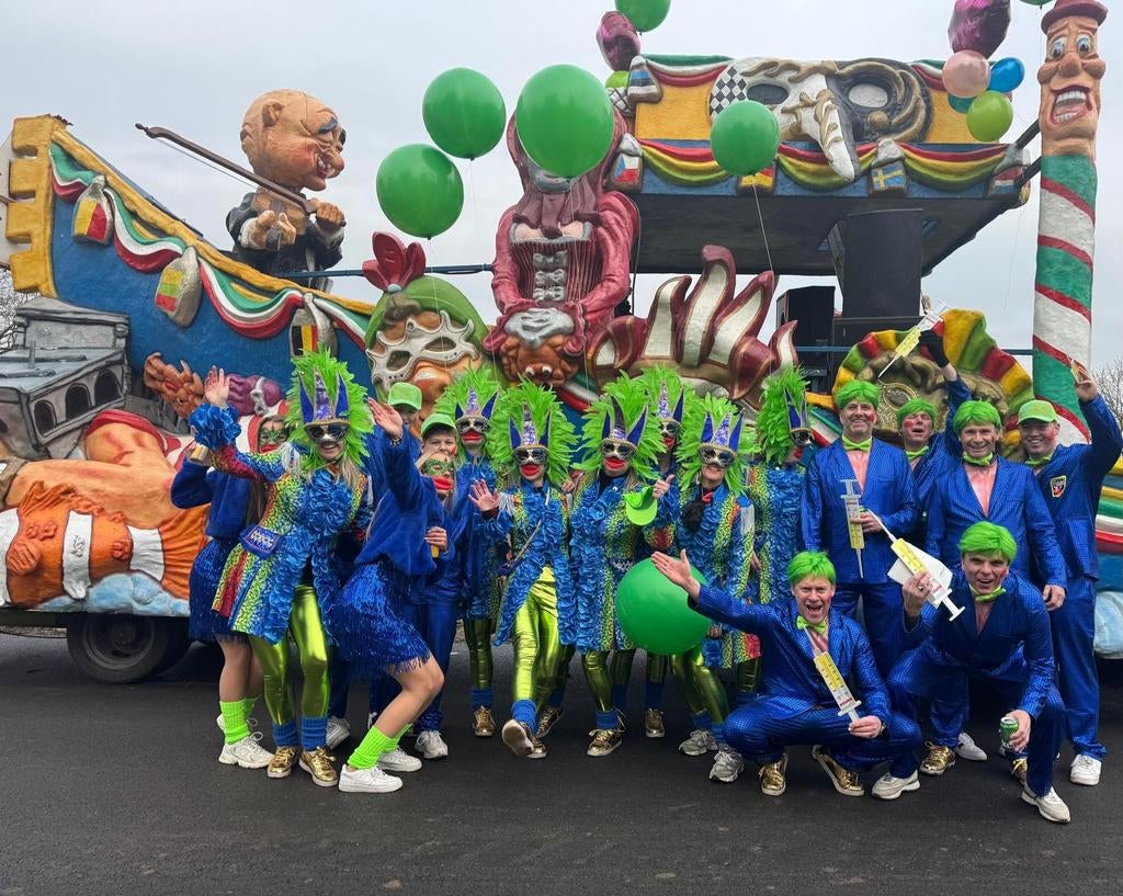 Carnavalskleding - Blauw/groen veren pak, Carnaval, Ophalen of Verzenden, Kleding, Onbekend