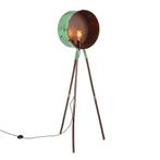 Vintage vloerlamp op bamboo driepoot groen met koper - Barre, Ophalen, Zo goed als nieuw, 100 tot 150 cm