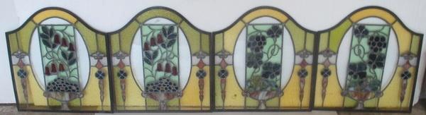 vier art nouveau glasramen met bloemenkorf, Antiek en Kunst, Antiek | Glas en Kristal, Ophalen