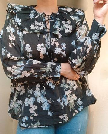 H&M schattig blouse bloemenprint pofmouw XL lyocell zgan beschikbaar voor biedingen