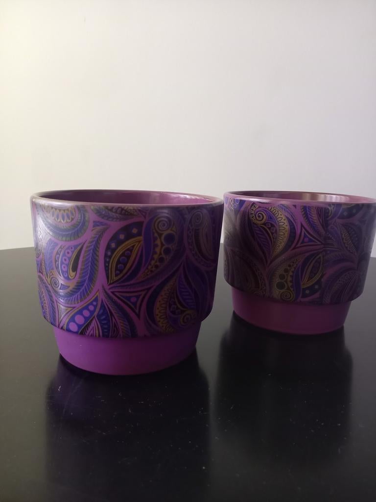 Koopje 2 X ADCO plantenpotten vintage jaren 60 hippe paars, Ophalen of Verzenden, Gebruikt